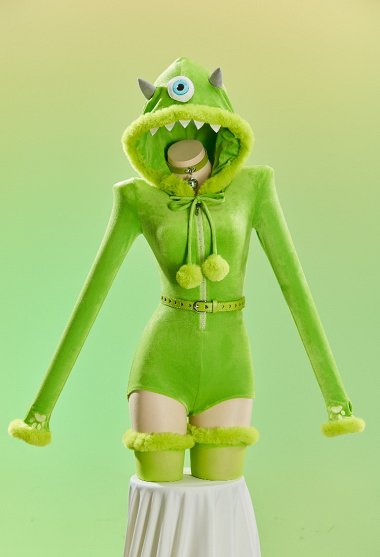 Mono de Felpa Sexy Derivado de Monsters, Inc. con Capucha de Halloween con Cinturón y Medias hasta el Muslo