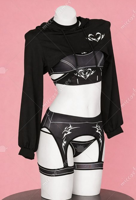 Sexy Shadow Succubus Outfit Dunkle Weste mit Cut-out Shorts mit Höschen Bolero Top