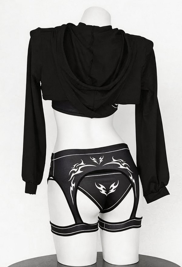 Sexy Shadow Succubus Outfit Dunkle Weste mit Cut-out Shorts mit Höschen Bolero Top