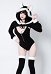 Sexy Grauer Wolf Outfit Tiefer V-Ausschnitt Reißverschluss Bodysuit Kapuzen Jacke mit Ohren Strümpfen