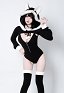 Sexy Grey Wolf Outfit Deep V-neck Zip-up Bodysuit Hooded Bolero Jacket with Ear and Stockings
