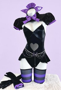 Tenue sexy de style gothique body à épaules dénudées avec découpe en forme de cœur boléro à manches bouffantes et bandeau