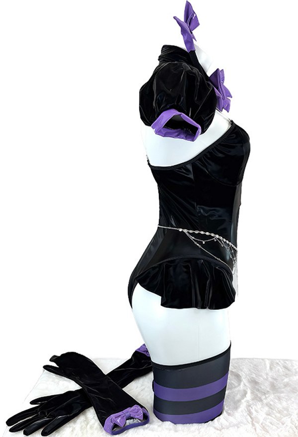 Tenue sexy de style gothique body à épaules dénudées avec découpe en forme de cœur boléro à manches bouffantes et bandeau