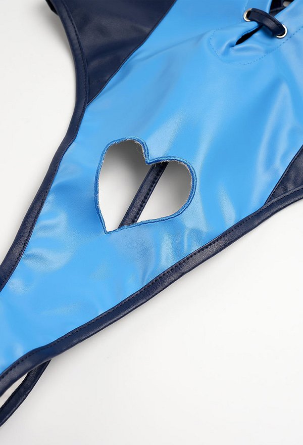 Sexy Bunny Girl Farbblock Bodysuit tiefem V-Ausschnitt Neckholder Stirnband und Ärmeln