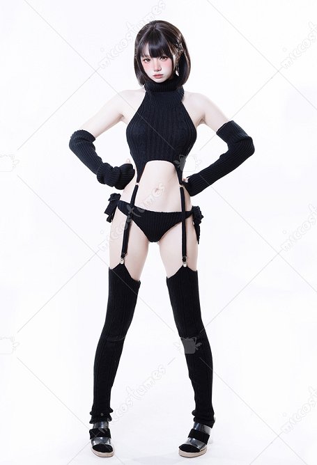 Sexy Knitwear Outfit High-neck Sleeveless Backless Top and Panty with Stockings and Gloves