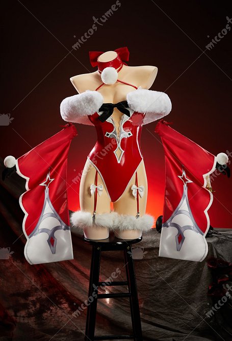 Mobbunny x Princess_Ailish Weihnachts No.2 Type B Set sexy Neckholder Bodysuit mit Ärmeln und Kunstpelzbesatz
