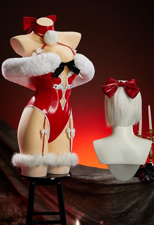 Mobbunny x Princess_Ailish Weihnachts No.2 Type B Set sexy Neckholder Bodysuit mit Ärmeln und Kunstpelzbesatz Mobbunny x Princess_Ailish Weihnachts No.2 Type B Set sexy Neckholder Bodysuit mit Ärmeln und Kunstpelzbesatz