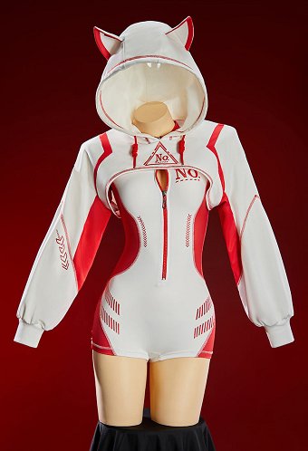 Conjunto de Cosplay de Yoga y Ropa Deportiva Sexy de Estilo Cyberpunk Derivado de Anime Body con Bloques de Color Blanco y Rojo con Chaqueta Corta con Capucha