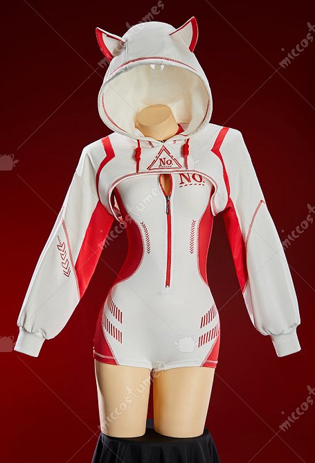 Anime Derivative Sexy Cyberpunk-style Sportswear Yoga Cosplay Outfit White Red Color-blocked Bodysuit with Hooded Short Jacket
