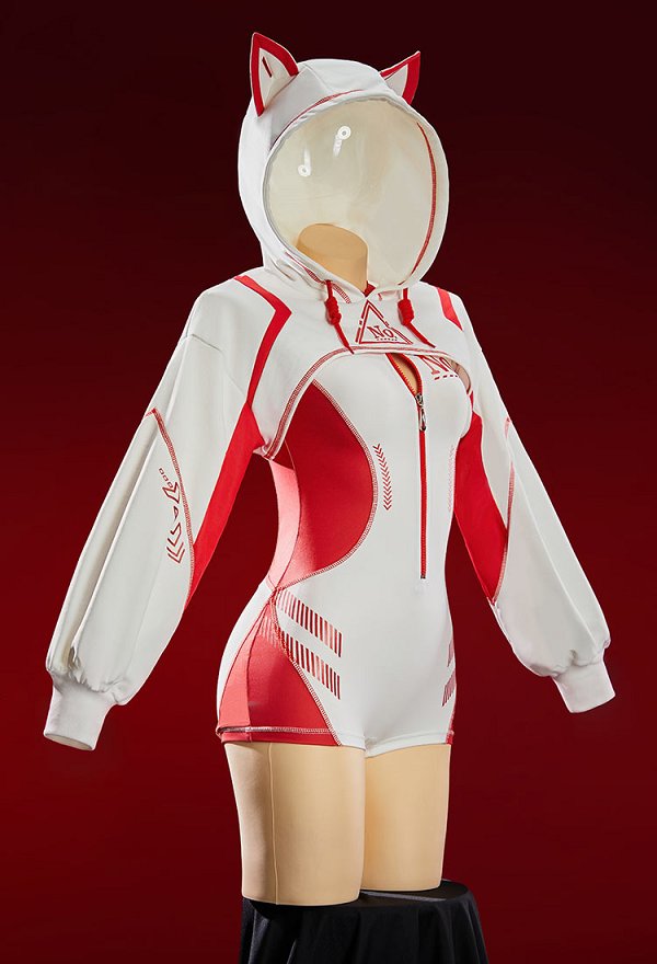 Conjunto de Cosplay de Yoga y Ropa Deportiva Sexy de Estilo Cyberpunk Derivado de Anime Body con Bloques de Color Blanco y Rojo con Chaqueta Corta con Capucha Conjunto de Cosplay de Yoga y Ropa Deportiva Sexy de Estilo Cyberpunk Derivado de Anime Body con Bloques de Color Blanco y Rojo con Chaqueta Corta con Capucha