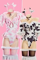 Sexy Plush Jumpsuit Outfit Cow Print High Slit Bodysuit Short Cape and Headband Sexy Plush Jumpsuit Outfit Cow Print High Slit Bodysuit Short Cape and Headband