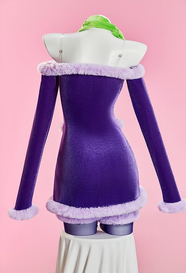 Conjunto Sensual de Invierno Derivado de Daphne Vestido Fuera del Hombro con Bufanda Peluda y Diadema