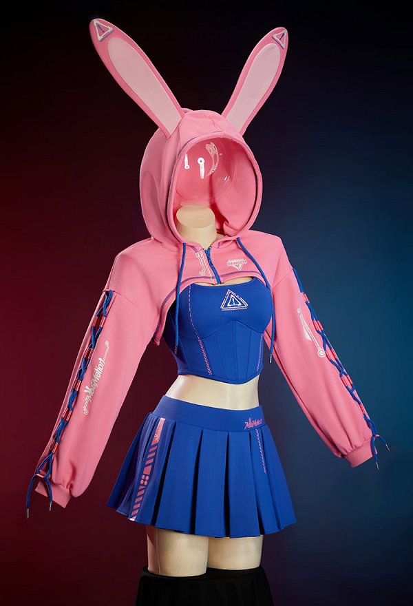 Tenue de Sport Yoga Deux Pièces Style Cybernétique Camisole Jupe Plissée avec Veste Courte à Capuche