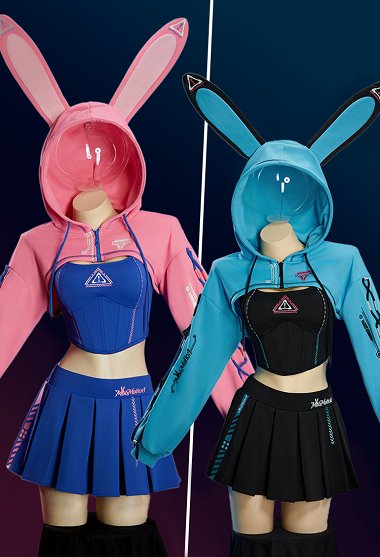Conjunto de Yoga de dos piezas de Ropa Deportiva Estilo Cyber con Camisola y Falda Plisada con Chaqueta Corta con Capucha
