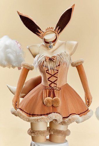 PM Derivative Christmas Winter Plush Sexy Cosplay Costume Strapless Dress with Headband and Tail