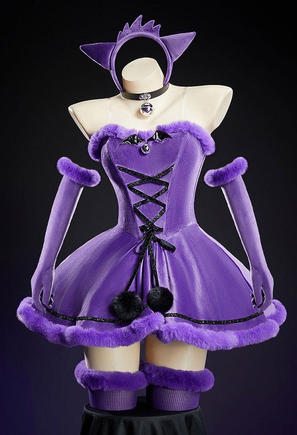 Sexy Weihnachts Plüschanzug Trägerloses Winterkleid mit Stirnband und Handschuhen