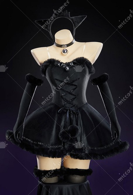 Sexy Christmas Plush Suit Winter Strapless Dress with Headband and Gloves