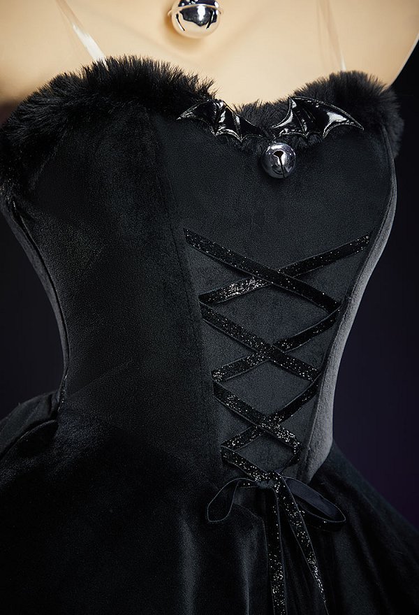 Sexy Navidad Traje de Peluche Invierno Vestido Sin Tirantes con Banda y Guantes