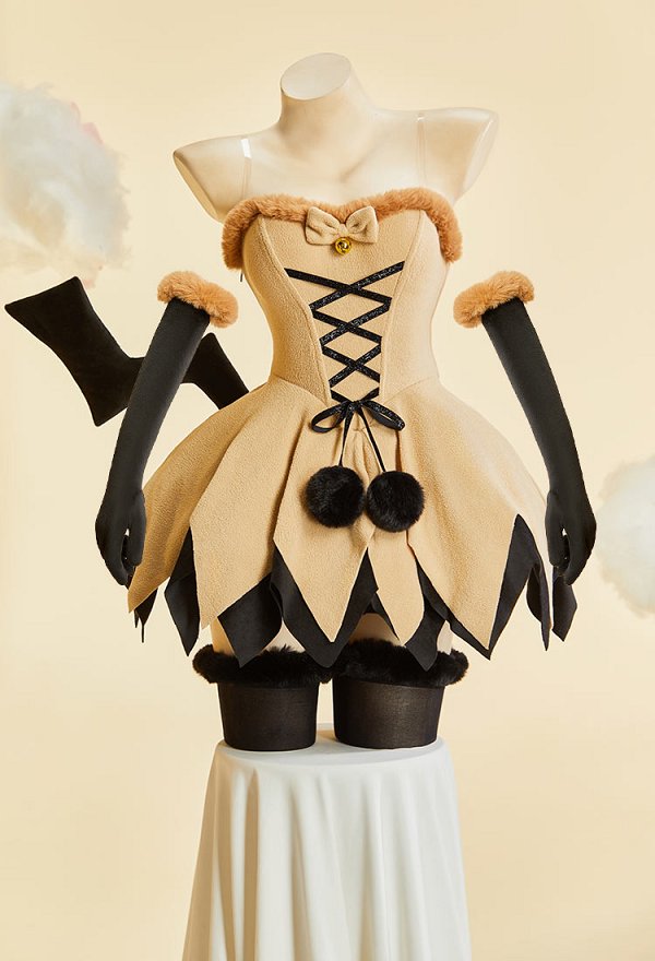 Conjunto de Cosplay de Felpa Sexy de Navidad e Invierno Derivado de PM con Vestido sin Hombros con Capa y Guantes