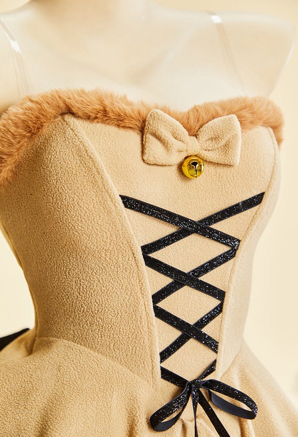 Conjunto de Cosplay de Felpa Sexy de Navidad e Invierno Derivado de PM con Vestido sin Hombros con Capa y Guantes