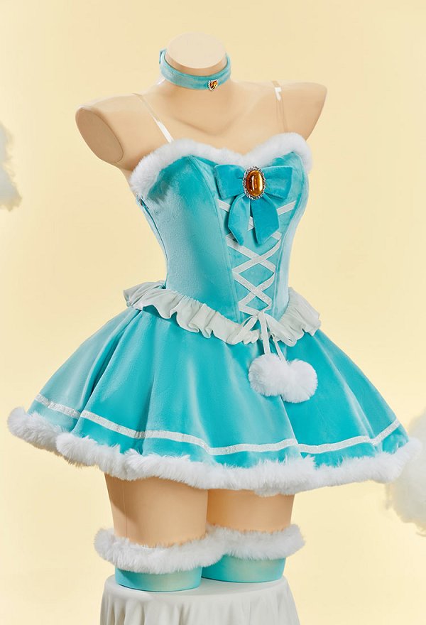 Princess Derivative Sexy Winter Plush Christmas Outfit Strapless Dress and Cape Choker and Gloves