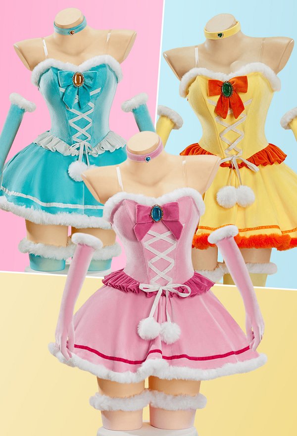 Princess Derivative Sexy Winter Plush Christmas Outfit Strapless Dress and Cape Choker and Gloves