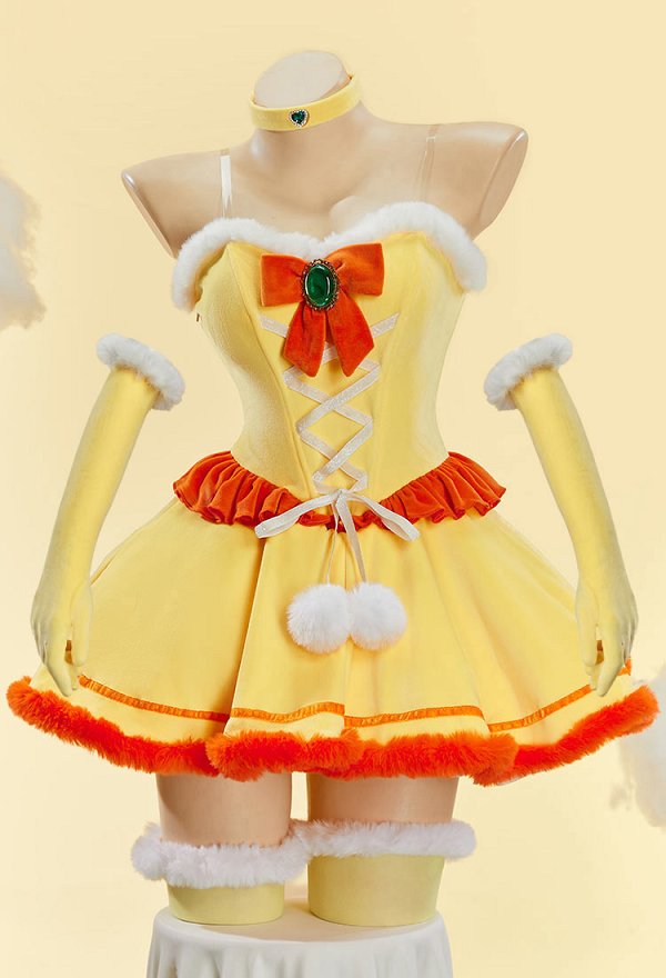 Princess Derivative Sexy Winter Plush Christmas Outfit Strapless Dress and Cape Choker and Gloves