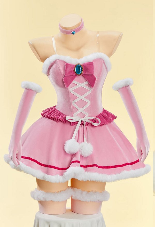 Princess Derivative Sexy Winter Plush Christmas Outfit Strapless Dress and Cape Choker and Gloves