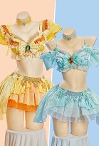 Daisy Princess et Rosata Dérivé Costume Cosplay Sexy de Festival de Musique avec Crop Top à Volants et Jupe avec Culotte et Gants Daisy Princess et Rosata Dérivé Costume Cosplay Sexy de Festival de Musique avec Crop Top à Volants et Jupe avec Culotte et Gants