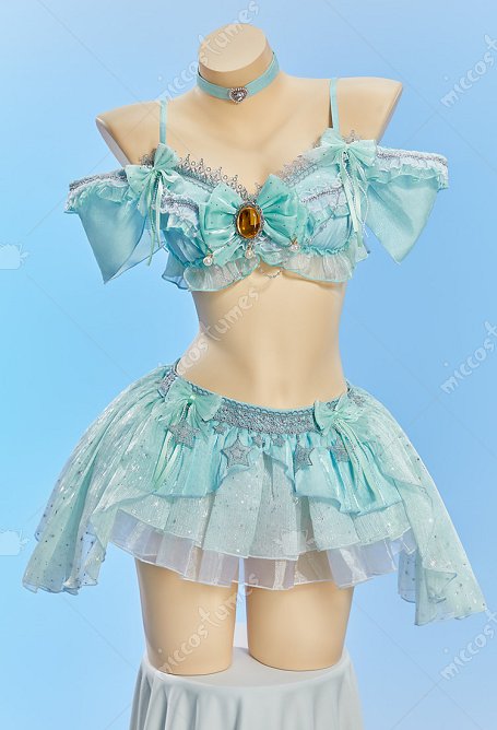 Daisy Princess et Rosata Dérivé Costume Cosplay Sexy de Festival de Musique avec Crop Top à Volants et Jupe avec Culotte et Gants