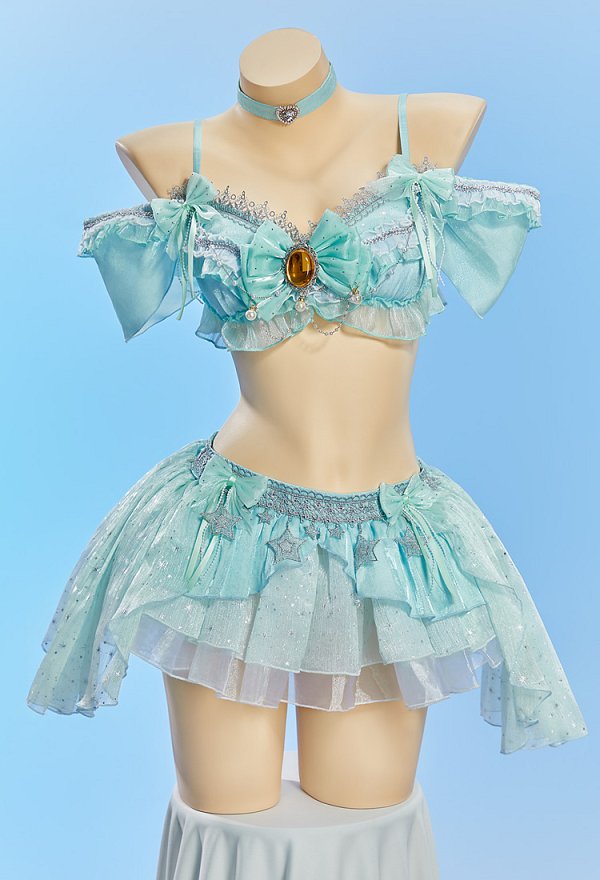 Princess Daisy & Rosalina Derivative Music Festival Sexy Cosplay Costume Ruffled Crop Top and Skirt with Panty and Gloves