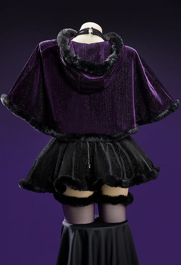Conjunto de Cosplay de Felpa Sexy de Navidad e Invierno Derivado de Raven con Vestido de Terciopelo sin Hombros con Capa con Capucha y Mangas