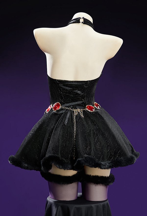 Conjunto de Cosplay de Felpa Sexy de Navidad e Invierno Derivado de Raven con Vestido de Terciopelo sin Hombros con Capa con Capucha y Mangas