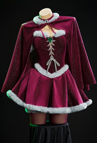 Vestido de Terciopelo con Tirantes Derivado de Superhéroe Femenino Sexy para Cosplay de Navidad e Invierno con Capa y Medias