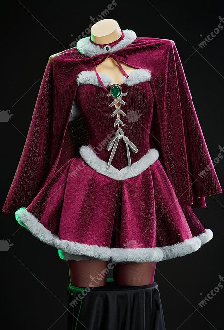 Vestido de Terciopelo con Tirantes Derivado de Superhéroe Femenino Sexy para Cosplay de Navidad e Invierno con Capa y Medias