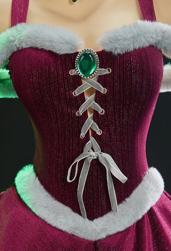 Female Superhero Starfire Derivative Sexy Winter Christmas Cosplay Plush Outfit Suspender Velvet Dress with Cape and Stockings