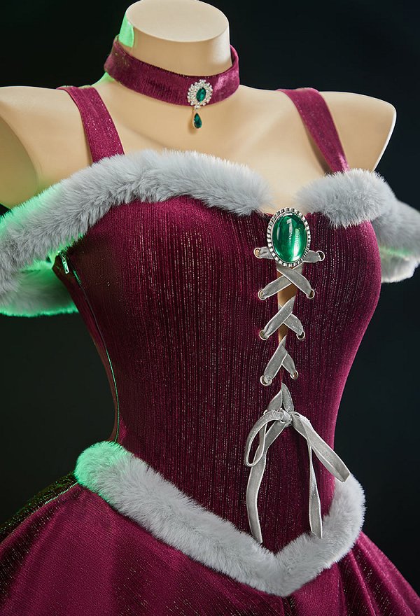 Female Superhero Starfire Derivative Sexy Winter Christmas Cosplay Plush Outfit Suspender Velvet Dress with Cape and Stockings