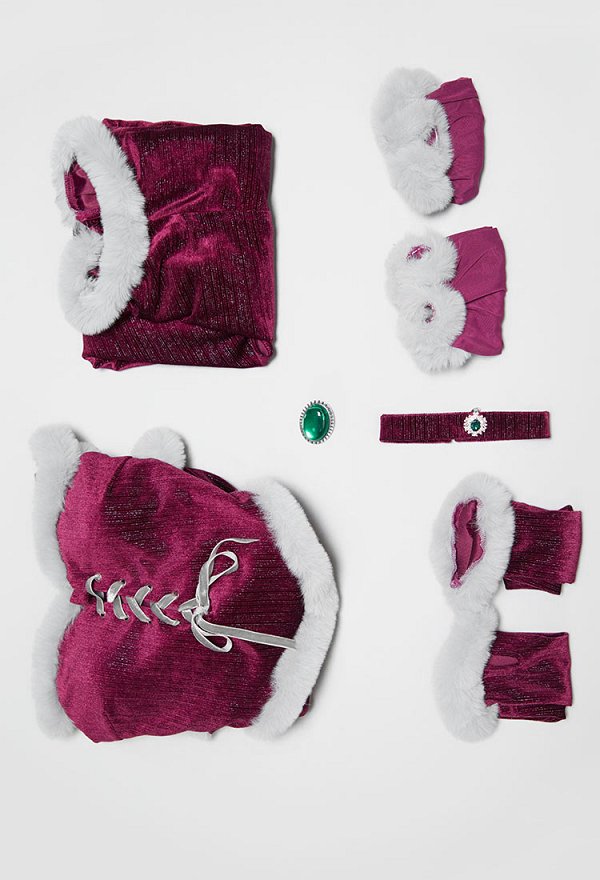Female Superhero Starfire Derivative Sexy Winter Christmas Cosplay Plush Outfit Suspender Velvet Dress with Cape and Stockings