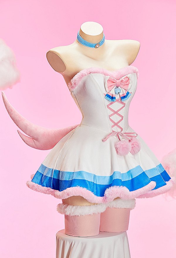 PM Derivative Sexy Cosplay Costume Winter Christmas Plush Set Strapless Dress with Cape and Tail