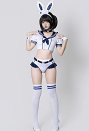 Sexy Sailor-style Maid Outfit Navy Collar Short Top and Shorts with Bunny Ear Headband and Belt