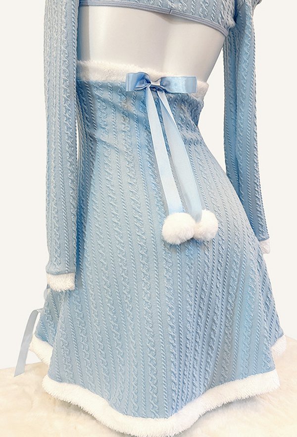 Sexy Blue Bunny Girl Outfit Short Top and Skirt with Tube Top and Rabbit Ear Headband