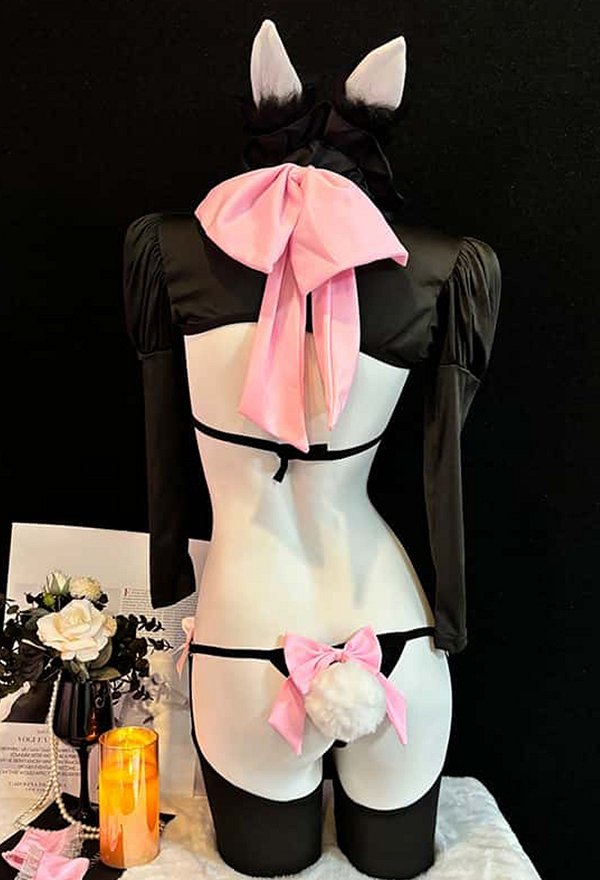 Costume Sexy de Lapine avec Boléro et Culotte Accompagnés d'un Bandeau et d'un Ras-de-cou