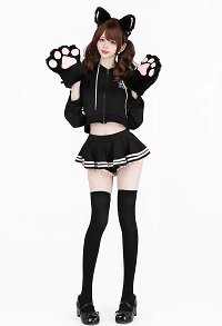 Sexy Agent Bunny Outfit Set Cute Printed Hooded Crop Top and Mini Skort