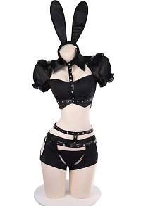 Sexy Bunny Police Officer Outfit Hollow-out Short Top and Skirt with Panty and Headband