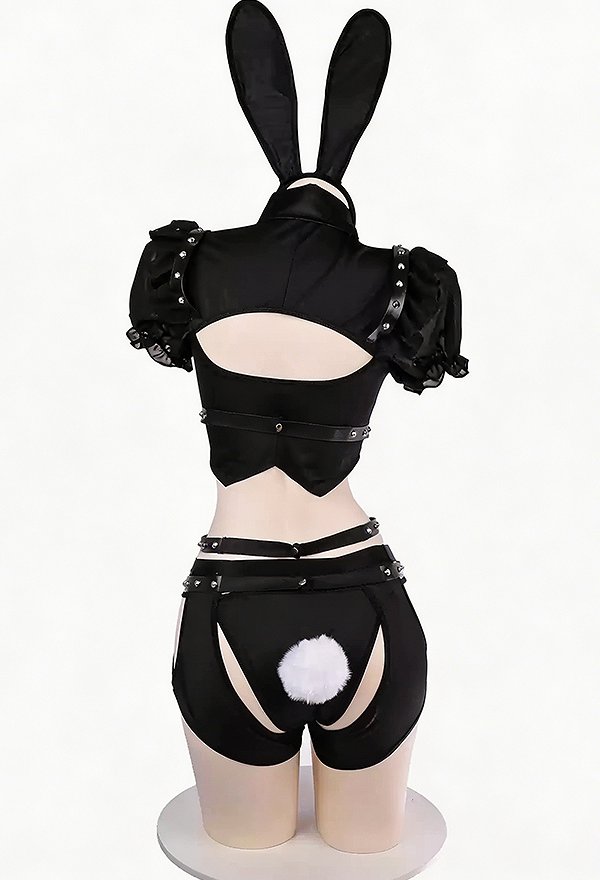 Sexy Bunny Police Officer Outfit Hollow-out Short Top and Skirt with Panty and Headband