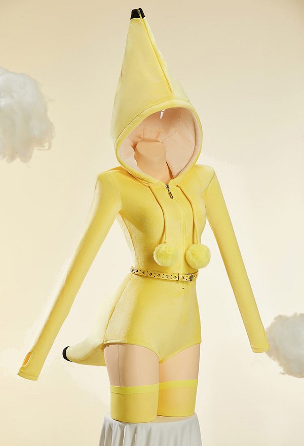 Mono Divertido y Sexy de Banana Pelada de Felpa para Estar en Casa con Cinturón y Calcetines Altos hasta la Rodilla Mono Divertido y Sexy de Banana Pelada de Felpa para Estar en Casa con Cinturón y Calcetines Altos hasta la Rodilla