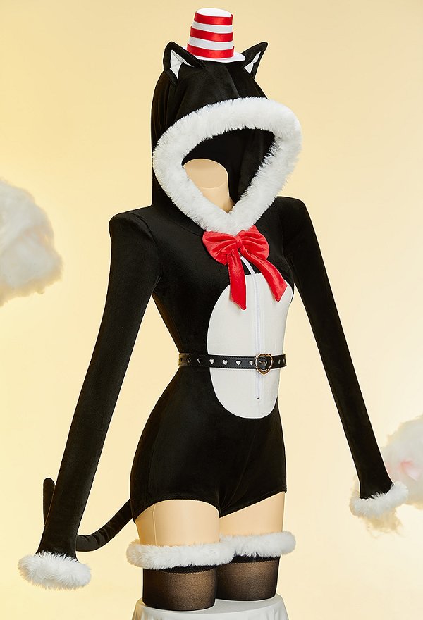 Disfraz de Cosplay Sexy Derivado de The Cat in the Hat de Felpa para Ropa de Casa Mono con Capucha con Sombrero y Cola Disfraz de Cosplay Sexy Derivado de The Cat in the Hat de Felpa para Ropa de Casa Mono con Capucha con Sombrero y Cola