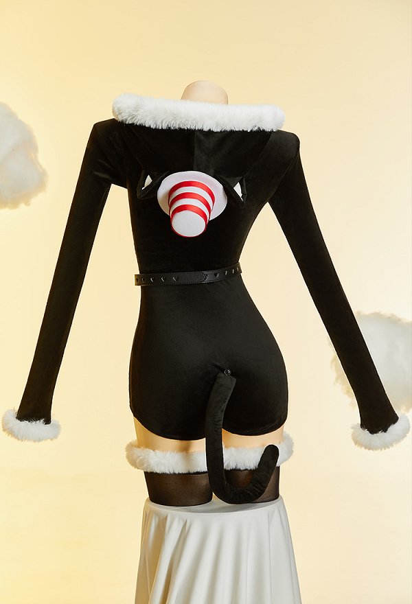Disfraz de Cosplay Sexy Derivado de The Cat in the Hat de Felpa para Ropa de Casa Mono con Capucha con Sombrero y Cola Disfraz de Cosplay Sexy Derivado de The Cat in the Hat de Felpa para Ropa de Casa Mono con Capucha con Sombrero y Cola