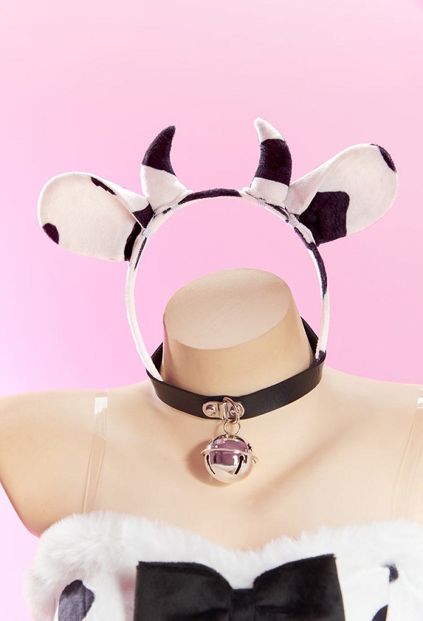 Sexy Winter Cow-print Plush Outfit Strapless Dress with Gloves and Headband