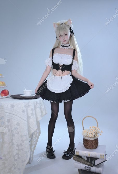Yosuga no Sora Kasugano Sora Costume de Soubrette Cosplay Haut Bustier et Débardeur avec Jupe Courte et Bandeau